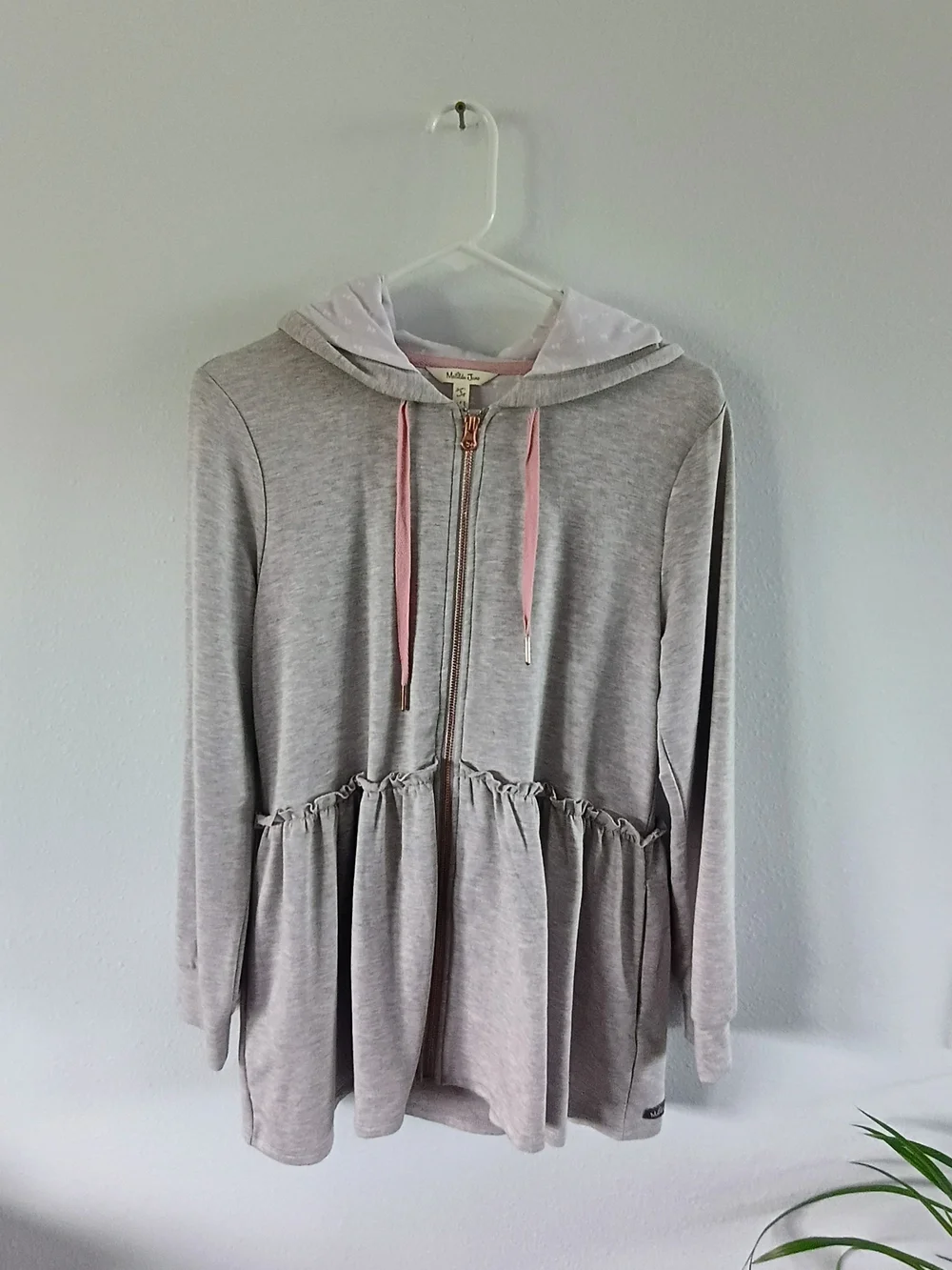 Matilda Jane Peplum Zip Hoodie Gray Pink Ruffle Jacket Women's Small